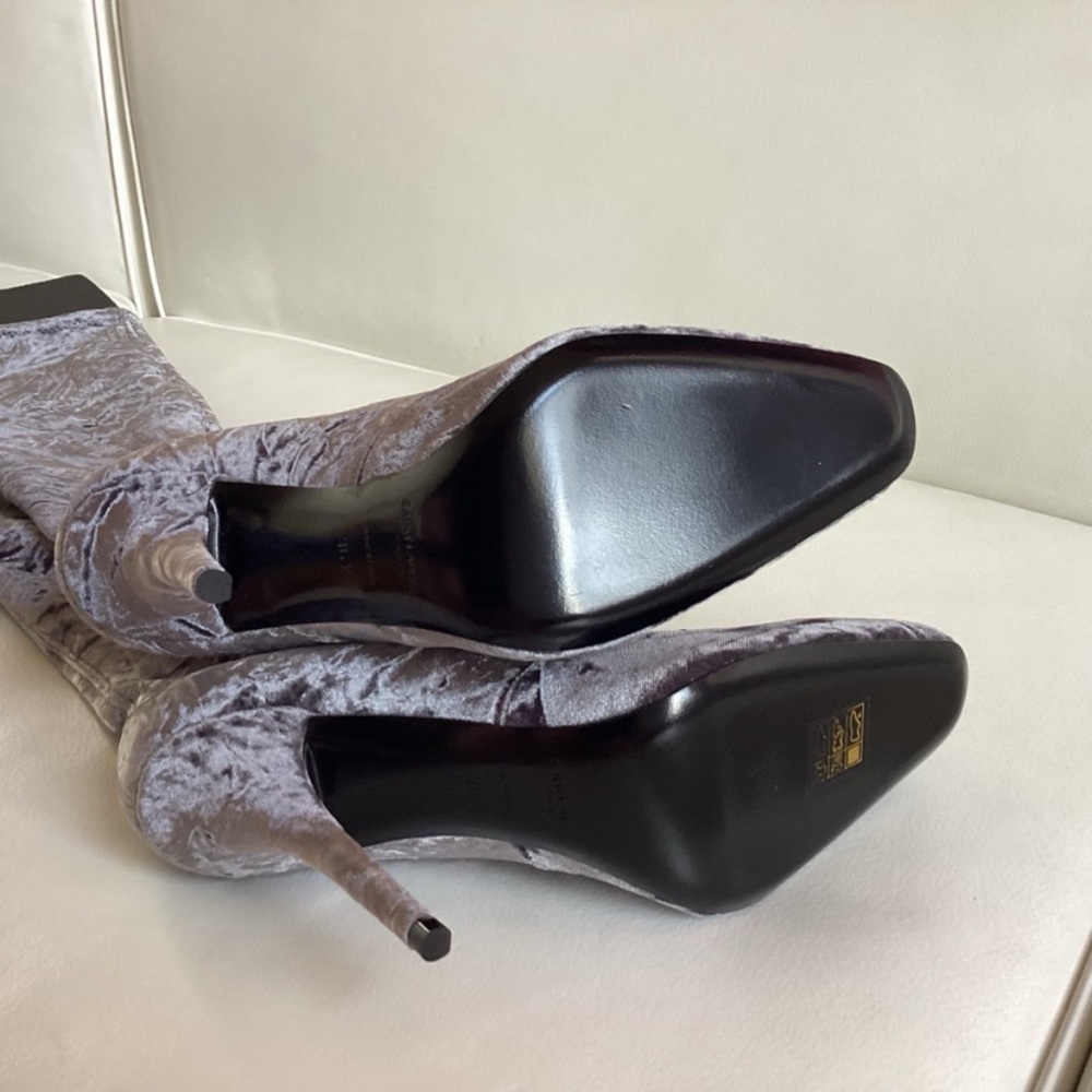Saint Laurent Tall Velvet Stiletto Boot - Gray SZ 6.5/36.5 - Picture 10 of 11